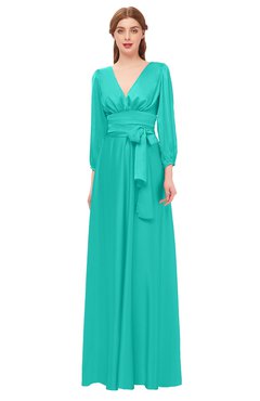 ColsBM Martha Waterfall Bridesmaid Dresses Floor Length Ruching Zip up V-neck Long Sleeve Glamorous