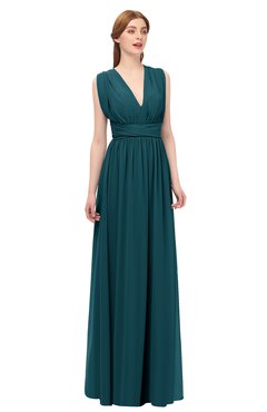 ColsBM Freya Blue Green Bridesmaid Dresses Floor Length V-neck A-line Sleeveless Sexy Zip up