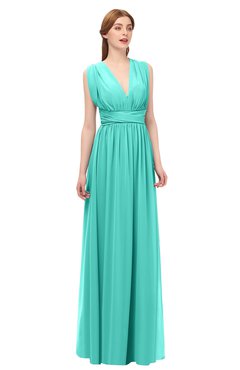 ColsBM Freya Blue Turquoise Bridesmaid Dresses Floor Length V-neck A-line Sleeveless Sexy Zip up
