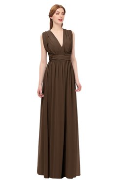 ColsBM Freya Chocolate Brown Bridesmaid Dresses Floor Length V-neck A-line Sleeveless Sexy Zip up