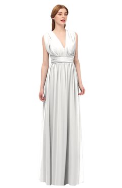 ColsBM Freya Cloud White Bridesmaid Dresses Floor Length V-neck A-line Sleeveless Sexy Zip up
