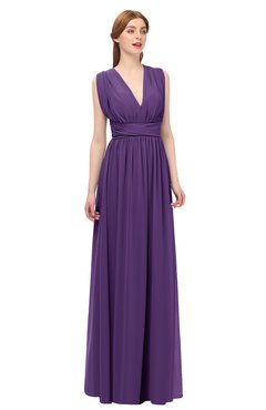 ColsBM Freya Dark Purple Bridesmaid Dresses Floor Length V-neck A-line Sleeveless Sexy Zip up