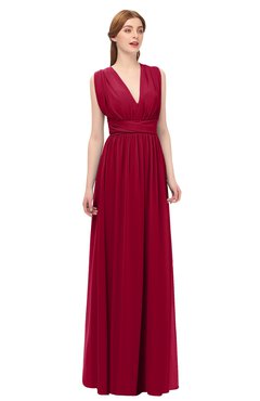ColsBM Freya Dark Red Bridesmaid Dresses Floor Length V-neck A-line Sleeveless Sexy Zip up