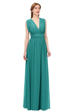 ColsBM Freya Emerald Green Bridesmaid Dresses Floor Length V-neck A-line Sleeveless Sexy Zip up