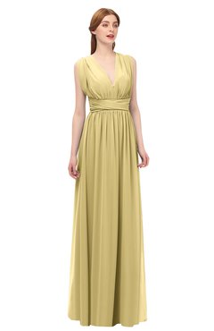 ColsBM Freya Gold Bridesmaid Dresses Floor Length V-neck A-line Sleeveless Sexy Zip up