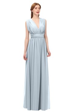 ColsBM Freya Illusion Blue Bridesmaid Dresses Floor Length V-neck A-line Sleeveless Sexy Zip up