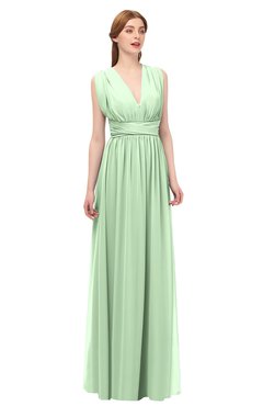 ColsBM Freya Light Green Bridesmaid Dresses Floor Length V-neck A-line Sleeveless Sexy Zip up