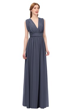 ColsBM Freya Nightshadow Blue Bridesmaid Dresses Floor Length V-neck A-line Sleeveless Sexy Zip up
