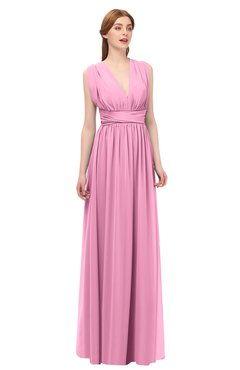 ColsBM Freya Pink Bridesmaid Dresses Floor Length V-neck A-line Sleeveless Sexy Zip up