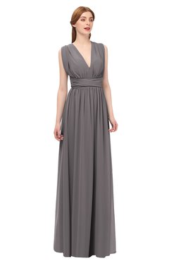 ColsBM Freya Ridge Grey Bridesmaid Dresses Floor Length V-neck A-line Sleeveless Sexy Zip up