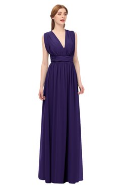 ColsBM Freya Royal Purple Bridesmaid Dresses Floor Length V-neck A-line Sleeveless Sexy Zip up