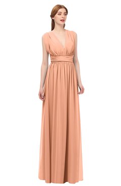 ColsBM Freya Salmon Bridesmaid Dresses Floor Length V-neck A-line Sleeveless Sexy Zip up