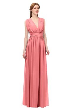 ColsBM Freya Shell Pink Bridesmaid Dresses Floor Length V-neck A-line Sleeveless Sexy Zip up