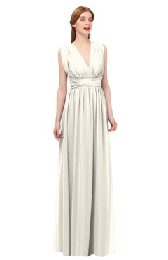 ColsBM Freya Whisper White Bridesmaid Dresses Floor Length V-neck A-line Sleeveless Sexy Zip up