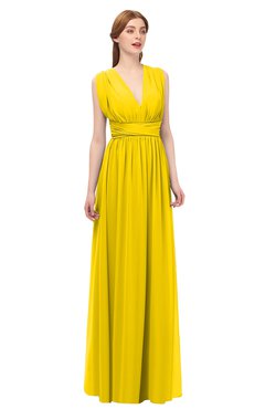 ColsBM Freya Yellow Bridesmaid Dresses Floor Length V-neck A-line Sleeveless Sexy Zip up