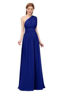 ColsBM Avery Electric Blue Bridesmaid Dresses One Shoulder Ruching Glamorous Floor Length A-line Backless