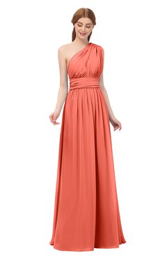 ColsBM Avery Fusion Coral Bridesmaid Dresses One Shoulder Ruching Glamorous Floor Length A-line Backless
