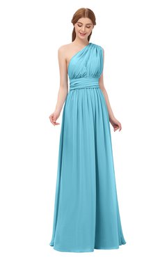ColsBM Avery Light Blue Bridesmaid Dresses One Shoulder Ruching Glamorous Floor Length A-line Backless