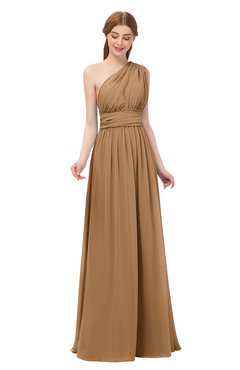 ColsBM Avery Light Brown Bridesmaid Dresses One Shoulder Ruching Glamorous Floor Length A-line Backless