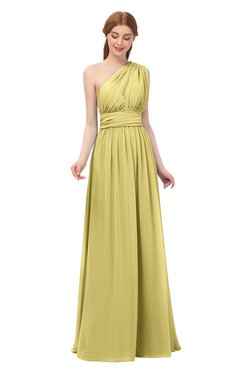ColsBM Avery Misted Yellow Bridesmaid Dresses One Shoulder Ruching Glamorous Floor Length A-line Backless