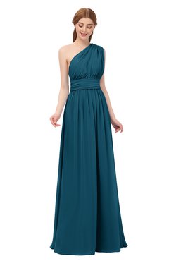ColsBM Avery Moroccan Blue Bridesmaid Dresses One Shoulder Ruching Glamorous Floor Length A-line Backless