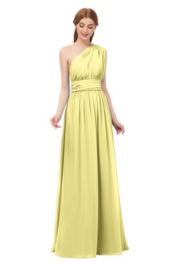 ColsBM Avery Pastel Yellow Bridesmaid Dresses One Shoulder Ruching Glamorous Floor Length A-line Backless
