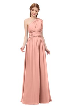 ColsBM Avery Peach Bridesmaid Dresses One Shoulder Ruching Glamorous Floor Length A-line Backless