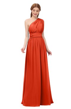 ColsBM Avery Tangerine Tango Bridesmaid Dresses One Shoulder Ruching Glamorous Floor Length A-line Backless