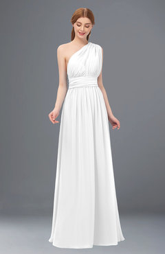 ColsBM Avery White Bridesmaid Dresses One Shoulder Ruching Glamorous Floor Length A-line Backless