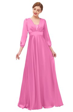 ColsBM Andie Carnation Pink Bridesmaid Dresses Ruching Modest Zipper Floor Length A-line V-neck
