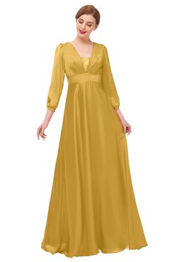 ColsBM Andie Gold Bridesmaid Dresses Ruching Modest Zipper Floor Length A-line V-neck