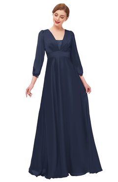 ColsBM Andie Navy Blue Bridesmaid Dresses Ruching Modest Zipper Floor Length A-line V-neck