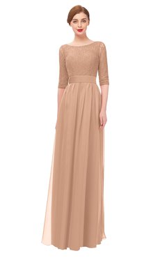 ColsBM Lola Almost Apricot Bridesmaid Dresses Zip up Boat A-line Half Length Sleeve Modest Lace