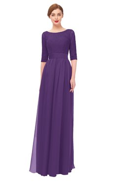 ColsBM Lola Dark Purple Bridesmaid Dresses Zip up Boat A-line Half Length Sleeve Modest Lace