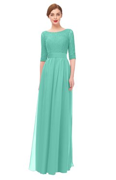 ColsBM Lola Mint Green Bridesmaid Dresses Zip up Boat A-line Half Length Sleeve Modest Lace