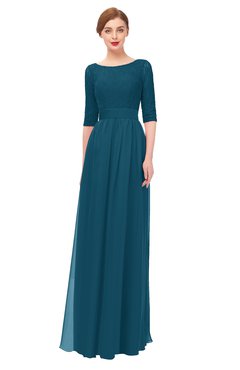 ColsBM Lola Moroccan Blue Bridesmaid Dresses Zip up Boat A-line Half Length Sleeve Modest Lace