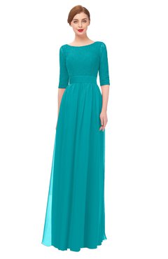 ColsBM Lola Teal Bridesmaid Dresses Zip up Boat A-line Half Length Sleeve Modest Lace
