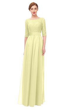 ColsBM Lola Wax Yellow Bridesmaid Dresses Zip up Boat A-line Half Length Sleeve Modest Lace