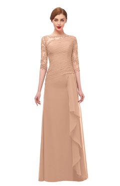 ColsBM Lorin Almost Apricot Bridesmaid Dresses Column Floor Length Zipper Elbow Length Sleeve Lace Mature