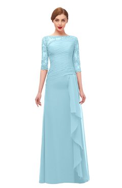 ColsBM Lorin Aqua Bridesmaid Dresses Column Floor Length Zipper Elbow Length Sleeve Lace Mature