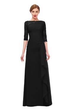 ColsBM Lorin Black Bridesmaid Dresses Column Floor Length Zipper Elbow Length Sleeve Lace Mature