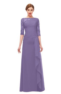 ColsBM Lorin Chalk Violet Bridesmaid Dresses Column Floor Length Zipper Elbow Length Sleeve Lace Mature
