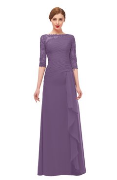 ColsBM Lorin Chinese Violet Bridesmaid Dresses Column Floor Length Zipper Elbow Length Sleeve Lace Mature