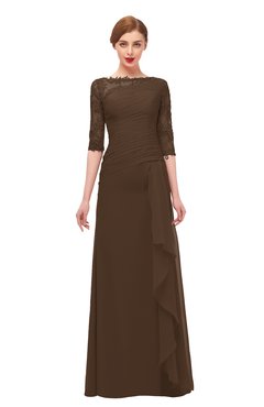 ColsBM Lorin Chocolate Brown Bridesmaid Dresses Column Floor Length Zipper Elbow Length Sleeve Lace Mature