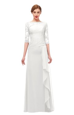 ColsBM Lorin Cloud White Bridesmaid Dresses Column Floor Length Zipper Elbow Length Sleeve Lace Mature