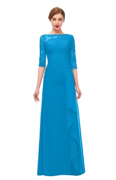 ColsBM Lorin Cornflower Blue Bridesmaid Dresses Column Floor Length Zipper Elbow Length Sleeve Lace Mature