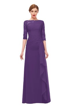ColsBM Lorin Dark Purple Bridesmaid Dresses Column Floor Length Zipper Elbow Length Sleeve Lace Mature