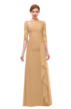 ColsBM Lorin Desert Mist Bridesmaid Dresses Column Floor Length Zipper Elbow Length Sleeve Lace Mature