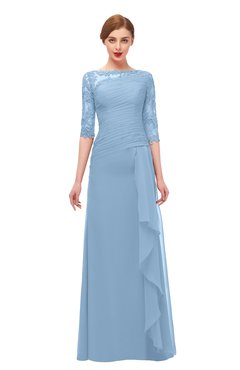 ColsBM Lorin Dusty Blue Bridesmaid Dresses Column Floor Length Zipper Elbow Length Sleeve Lace Mature