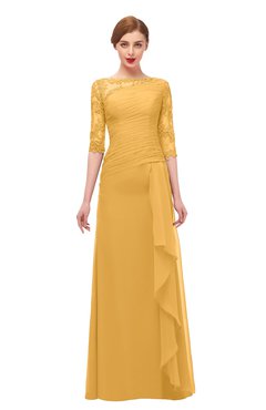 ColsBM Lorin Golden Cream Bridesmaid Dresses Column Floor Length Zipper Elbow Length Sleeve Lace Mature
